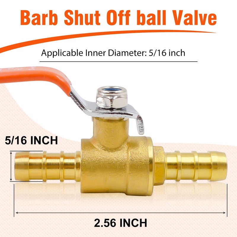 Horiznext 5/16 inch mini brass pneumatic barbed ball valve for air fuel gas water tubingï¼ˆPack of 2ï¼‰ - Image 2